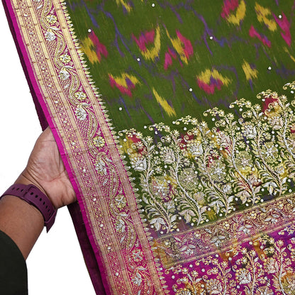 Vintage Multi Heavy Wedding Sari Pure Satin Silk Woven Banarasi Tanchoi Embroidered Sarees 5Yd Craft Fabric Golden Zari Ethnic Dress Making