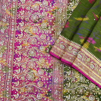 Vintage Multi Heavy Wedding Sari Pure Satin Silk Woven Banarasi Tanchoi Embroidered Sarees 5Yd Craft Fabric Golden Zari Ethnic Dress Making
