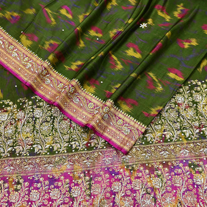 Vintage Multi Heavy Wedding Sari Pure Satin Silk Woven Banarasi Tanchoi Embroidered Sarees 5Yd Craft Fabric Golden Zari Ethnic Dress Making