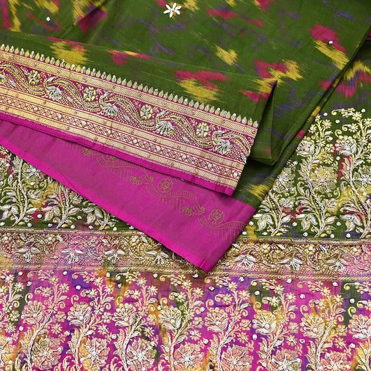 Vintage Multi Heavy Wedding Sari Pure Satin Silk Woven Banarasi Tanchoi Embroidered Sarees 5Yd Craft Fabric Golden Zari Ethnic Dress Making