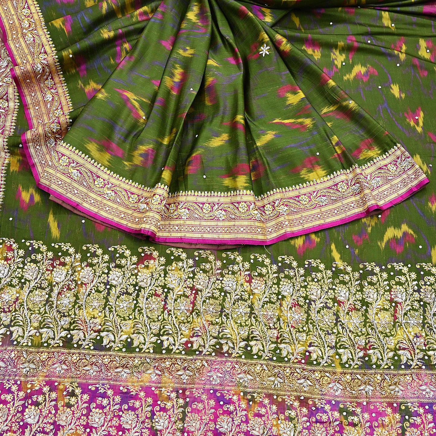 Vintage Multi Heavy Wedding Sari Pure Satin Silk Woven Banarasi Tanchoi Embroidered Sarees 5Yd Craft Fabric Golden Zari Ethnic Dress Making