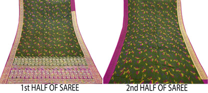 Vintage Multi Heavy Wedding Sari Pure Satin Silk Woven Banarasi Tanchoi Embroidered Sarees 5Yd Craft Fabric Golden Zari Ethnic Dress Making