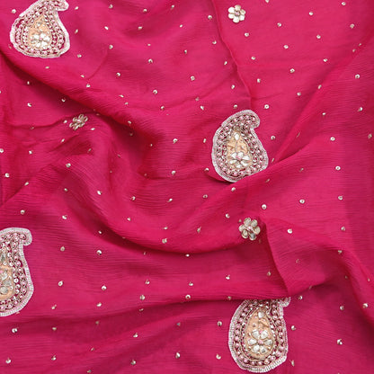 Indian Women Vintage Heavy Pink Dupatta Pure silk Long Stole Hand Embroidered Hijab Scarves Veil Wrap Gota Patti