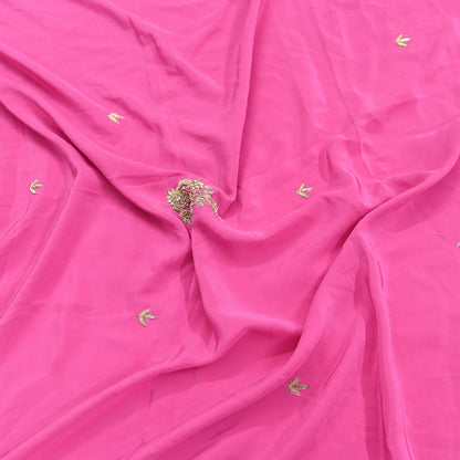 Indian Vintage Heavy Pink Dupatta Pure Crepe Silk Long Stole Hand Embroidered Scarves Dabka Zardozi Zari Scarves Wedding/ Bridal Veil