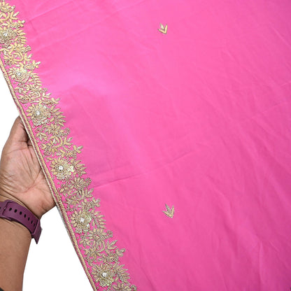 Indian Vintage Heavy Pink Dupatta Pure Crepe Silk Long Stole Hand Embroidered Scarves Dabka Zardozi Zari Scarves Wedding/ Bridal Veil
