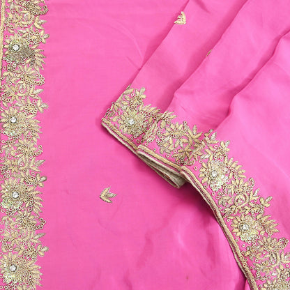 Indian Vintage Heavy Pink Dupatta Pure Crepe Silk Long Stole Hand Embroidered Scarves Dabka Zardozi Zari Scarves Wedding/ Bridal Veil