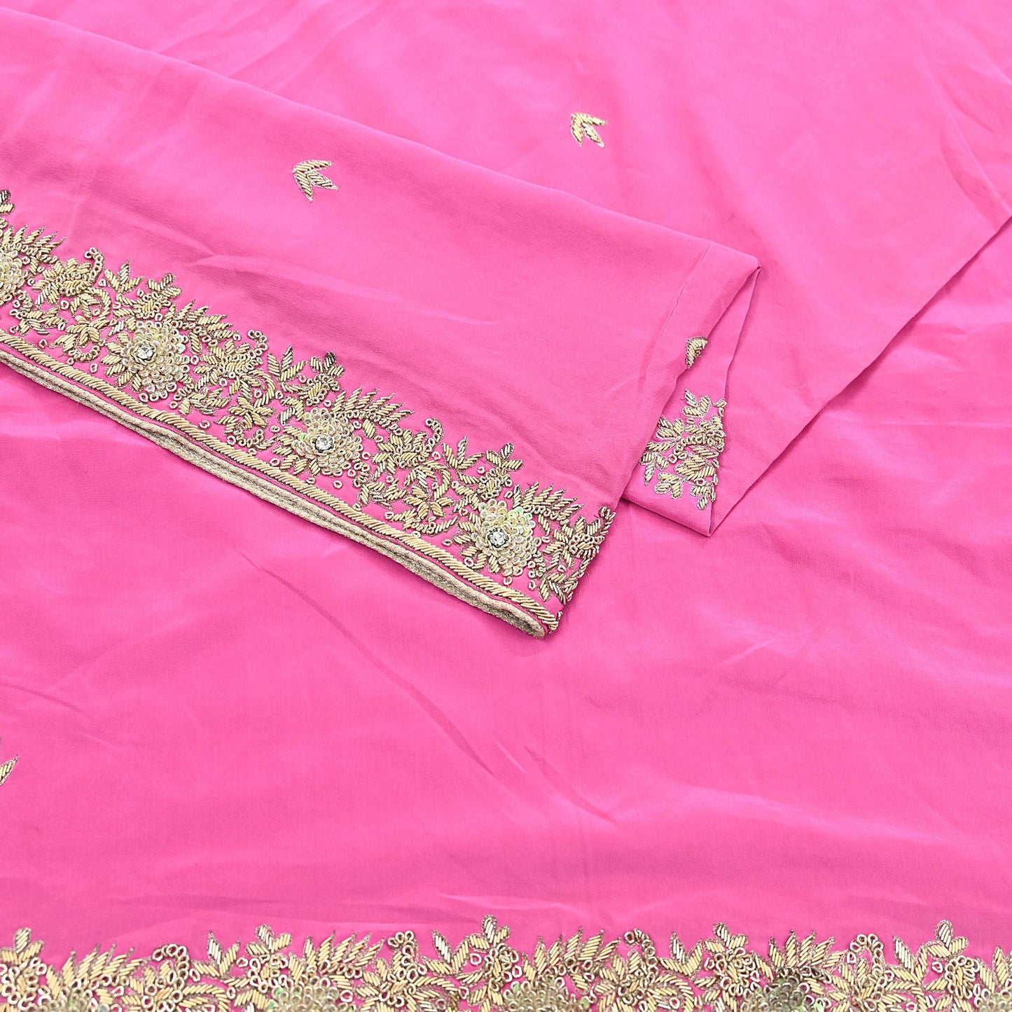 Indian Vintage Heavy Pink Dupatta Pure Crepe Silk Long Stole Hand Embroidered Scarves Dabka Zardozi Zari Scarves Wedding/ Bridal Veil