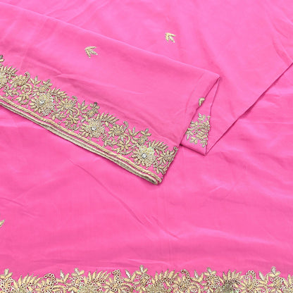 Indian Vintage Heavy Pink Dupatta Pure Crepe Silk Long Stole Hand Embroidered Scarves Dabka Zardozi Zari Scarves Wedding/ Bridal Veil