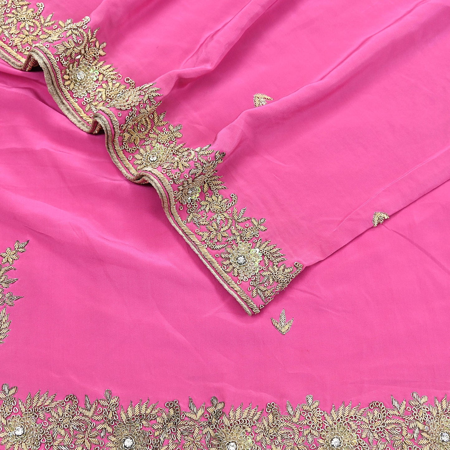 Indian Vintage Heavy Pink Dupatta Pure Crepe Silk Long Stole Hand Embroidered Scarves Dabka Zardozi Zari Scarves Wedding/ Bridal Veil