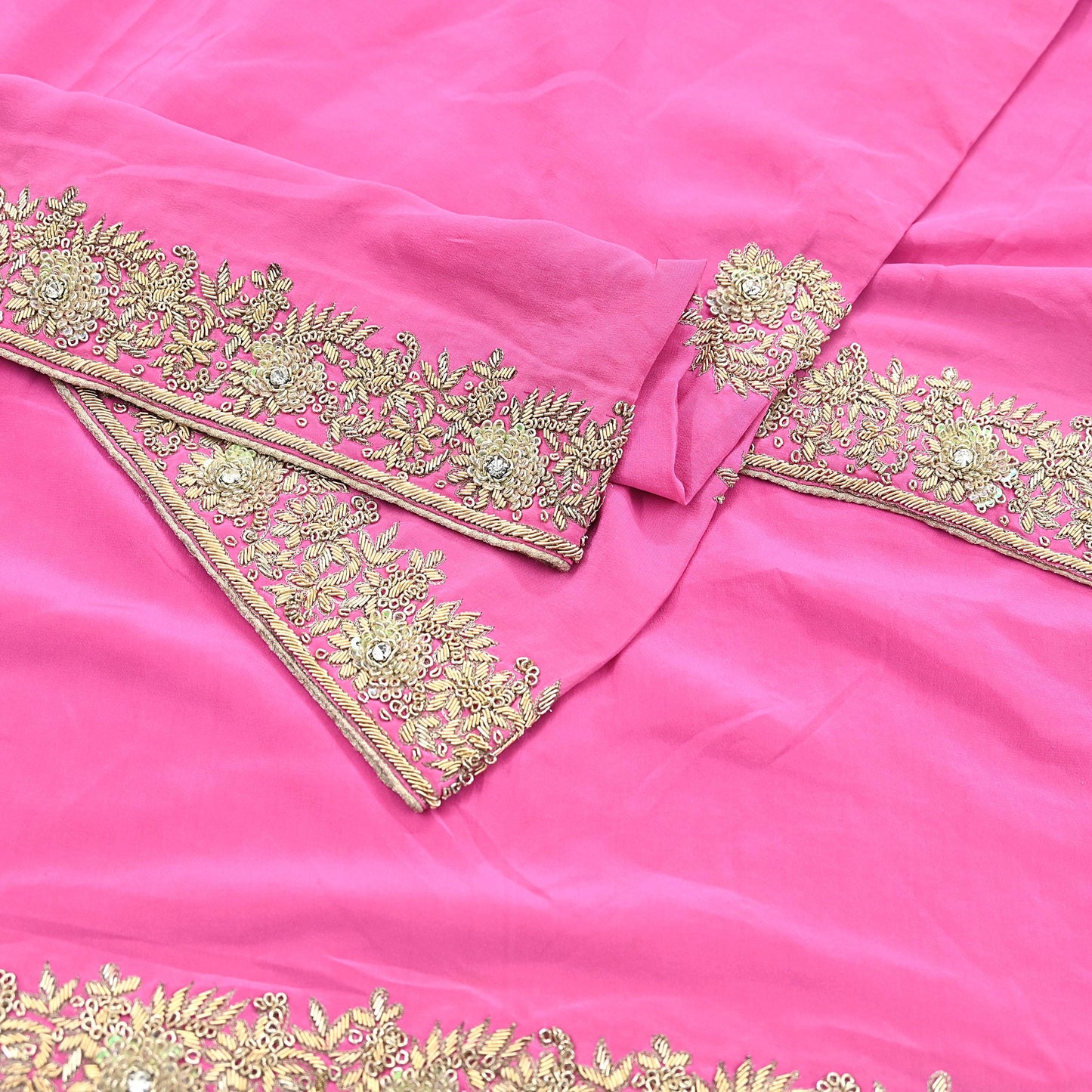 Indian Vintage Heavy Pink Dupatta Pure Crepe Silk Long Stole Hand Embroidered Scarves Dabka Zardozi Zari Scarves Wedding/ Bridal Veil