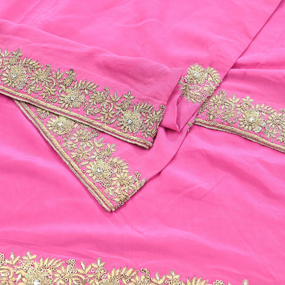 Indian Vintage Heavy Pink Dupatta Pure Crepe Silk Long Stole Hand Embroidered Scarves Dabka Zardozi Zari Scarves Wedding/ Bridal Veil