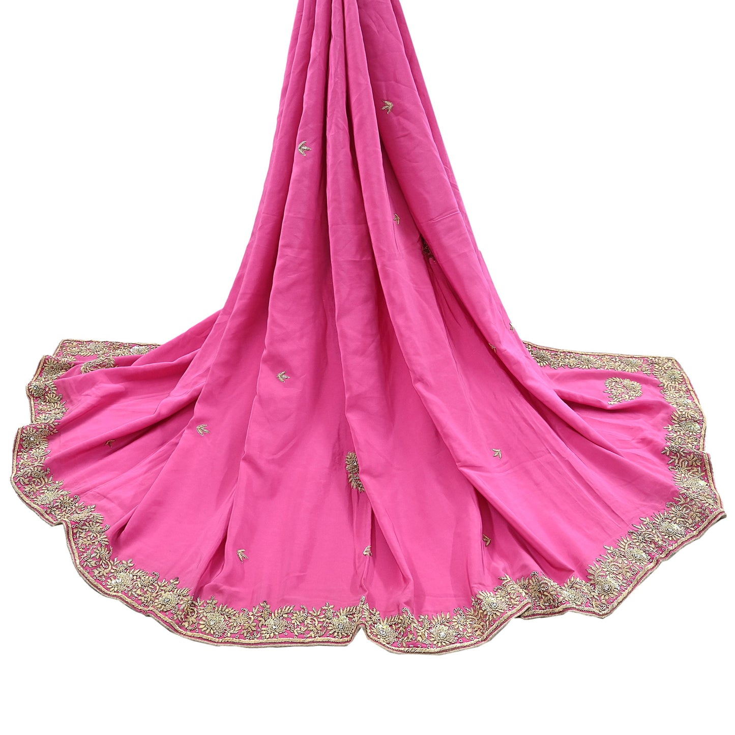 Indian Vintage Heavy Pink Dupatta Pure Crepe Silk Long Stole Hand Embroidered Scarves Dabka Zardozi Zari Scarves Wedding/ Bridal Veil