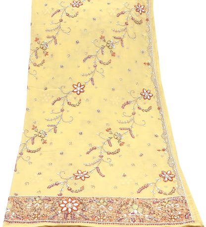 Indian Vintage Heavy yellow Bridal Dupatta Pure Georgette Silk Hand Embroidered Zardozi, Dabka, Zari Work Party Wear Long Stole