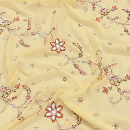 Indian Vintage Heavy yellow Bridal Dupatta Pure Georgette Silk Hand Embroidered Zardozi, Dabka, Zari Work Party Wear Long Stole