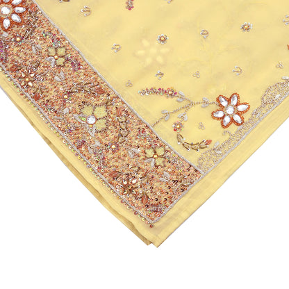 Indian Vintage Heavy yellow Bridal Dupatta Pure Georgette Silk Hand Embroidered Zardozi, Dabka, Zari Work Party Wear Long Stole