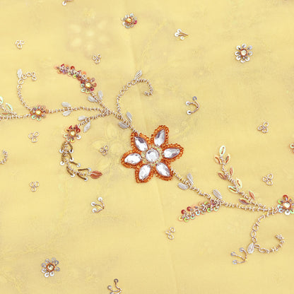 Indian Vintage Heavy yellow Bridal Dupatta Pure Georgette Silk Hand Embroidered Zardozi, Dabka, Zari Work Party Wear Long Stole