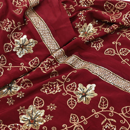 Indian Vintage Purple Saree Pure Crepe Silk Hand Embroidered Sari Craft Fabric 5Yd Sewing Soft Zari Dress making