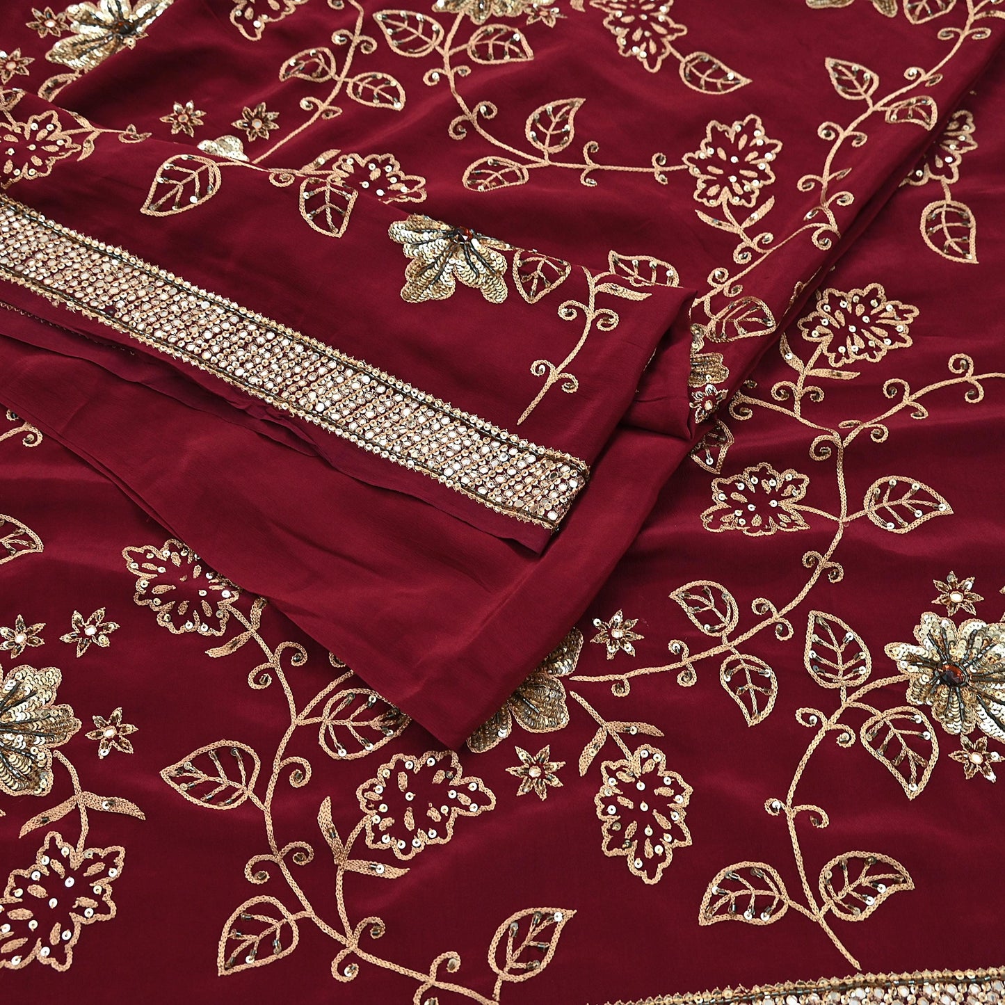 Indian Vintage Purple Saree Pure Crepe Silk Hand Embroidered Sari Craft Fabric 5Yd Sewing Soft Zari Dress making