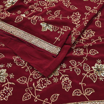 Indian Vintage Purple Saree Pure Crepe Silk Hand Embroidered Sari Craft Fabric 5Yd Sewing Soft Zari Dress making