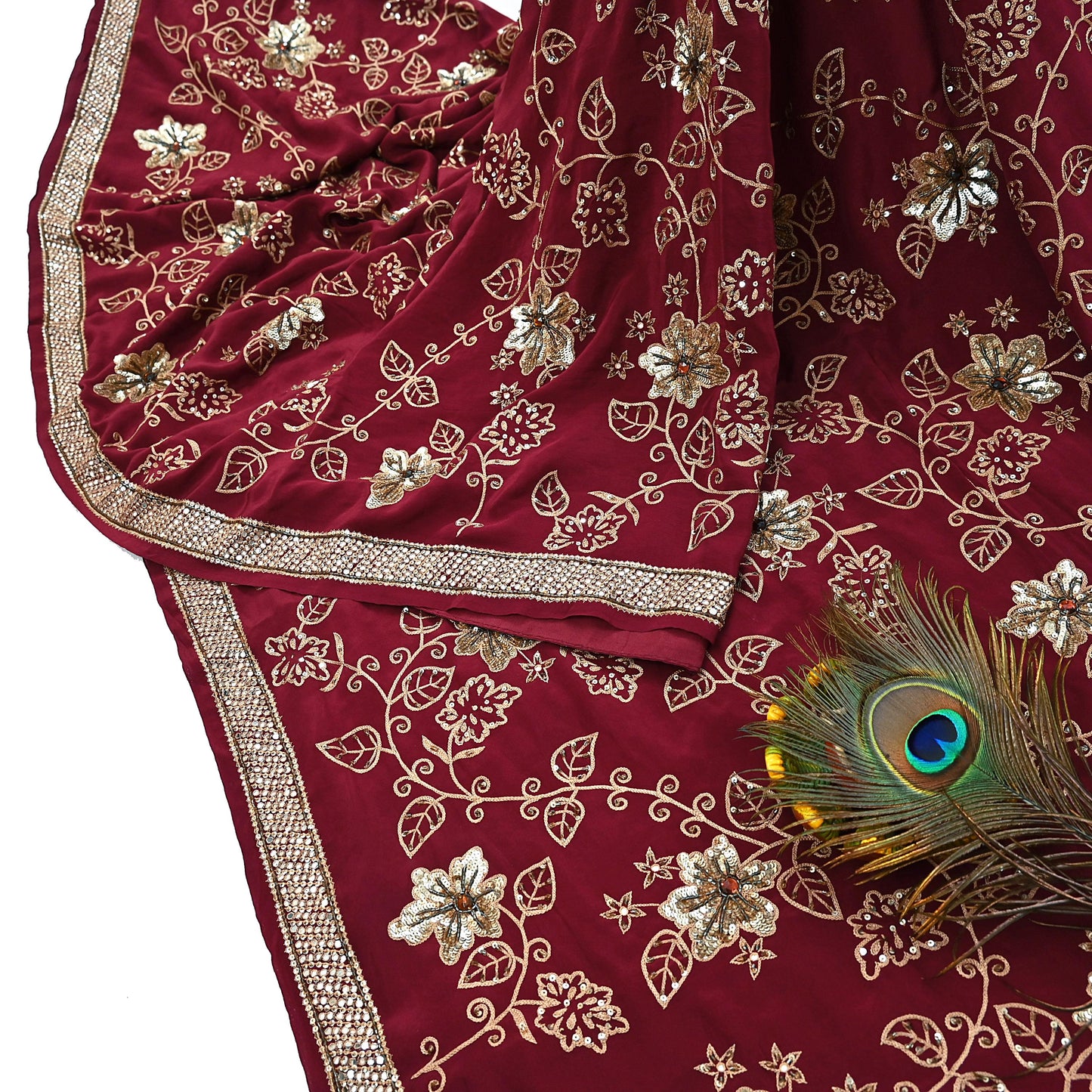 Indian Vintage Purple Saree Pure Crepe Silk Hand Embroidered Sari Craft Fabric 5Yd Sewing Soft Zari Dress making
