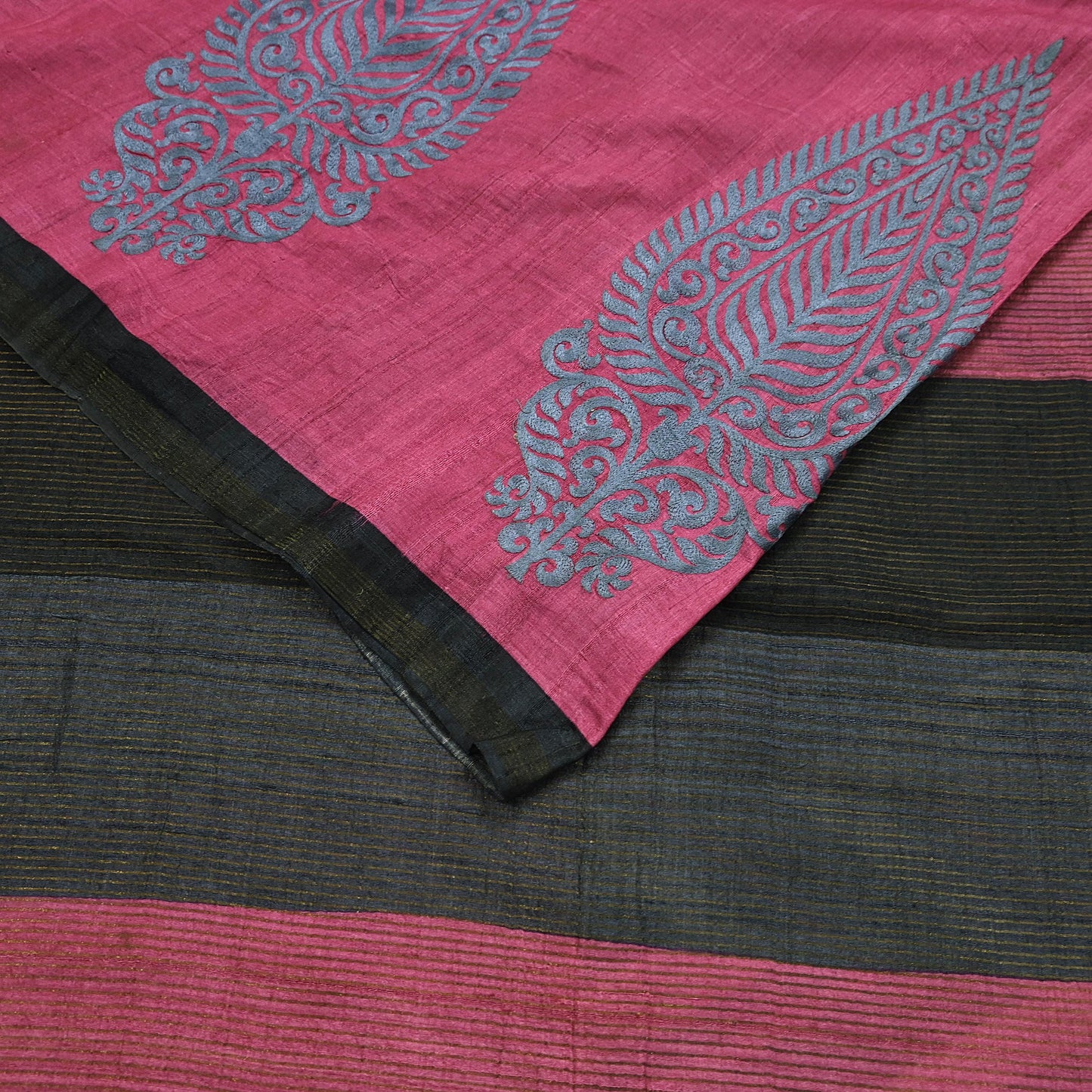 Indian Vintage Heavy Sari Pink & Black Pure Khadi Silk Handloom Saree Craft Fabric 6yd Ethnic Wear Dress making For Crafting Quilting