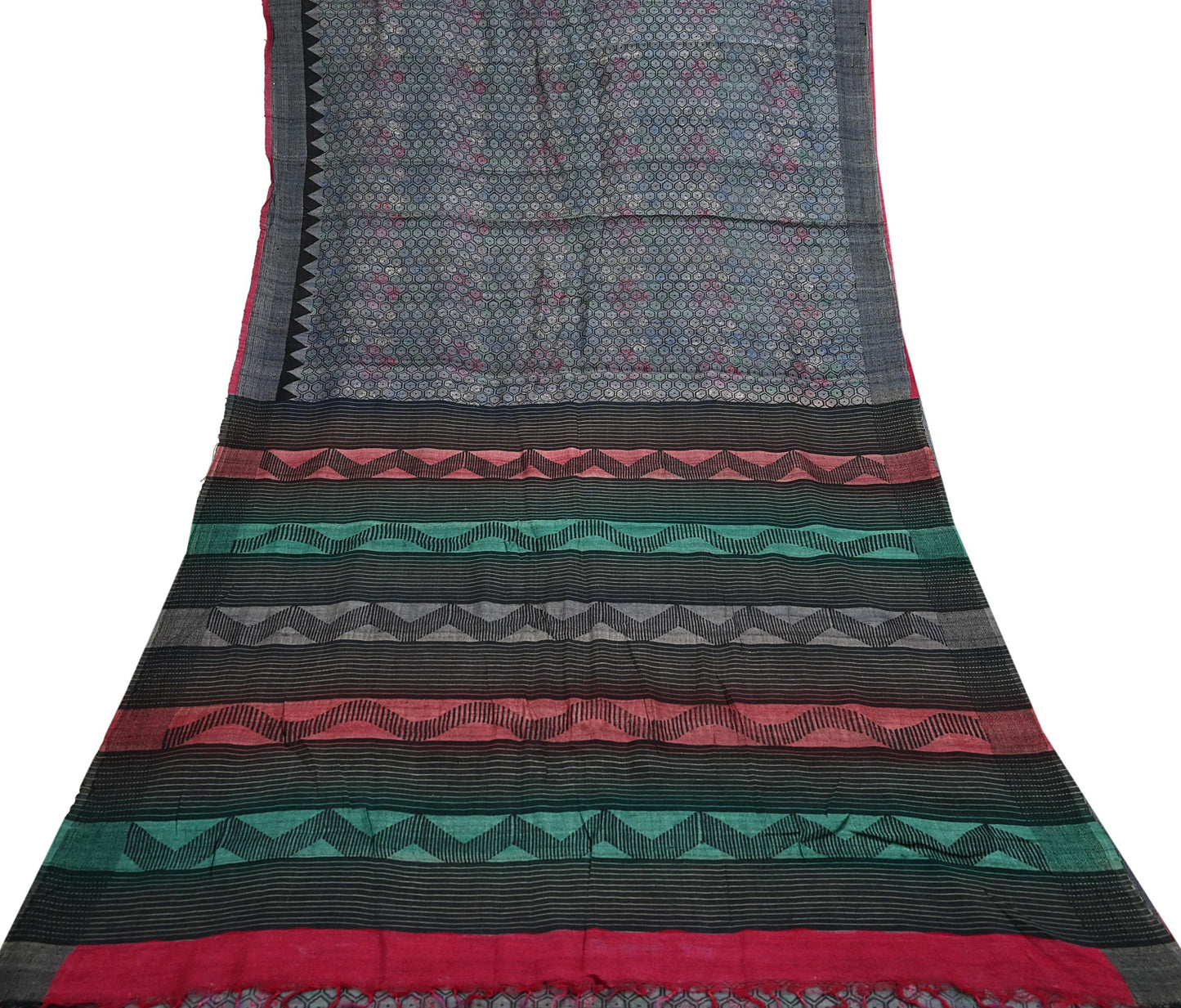 Indian Vintage Heavy Sari gray Pure Khadi Silk Handloom Saree Craft Fabric 5yd Ethnic Wear Dress making For Crafting Quilting