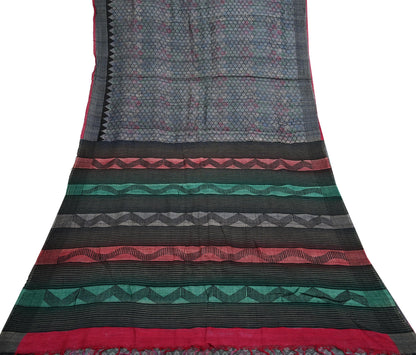 Indian Vintage Heavy Sari gray Pure Khadi Silk Handloom Saree Craft Fabric 5yd Ethnic Wear Dress making For Crafting Quilting