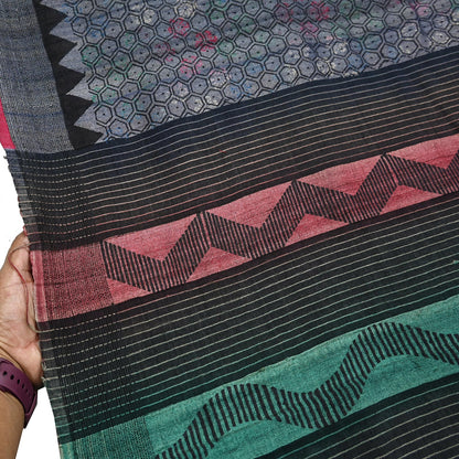 Indian Vintage Heavy Sari gray Pure Khadi Silk Handloom Saree Craft Fabric 5yd Ethnic Wear Dress making For Crafting Quilting