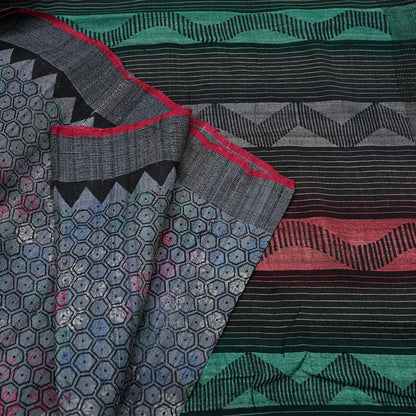 Indian Vintage Heavy Sari gray Pure Khadi Silk Handloom Saree Craft Fabric 5yd Ethnic Wear Dress making For Crafting Quilting