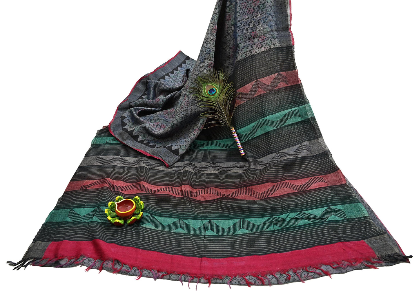 Indian Vintage Heavy Sari gray Pure Khadi Silk Handloom Saree Craft Fabric 5yd Ethnic Wear Dress making For Crafting Quilting