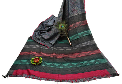 Indian Vintage Heavy Sari gray Pure Khadi Silk Handloom Saree Craft Fabric 5yd Ethnic Wear Dress making For Crafting Quilting