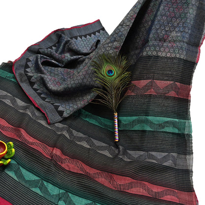Indian Vintage Heavy Sari gray Pure Khadi Silk Handloom Saree Craft Fabric 5yd Ethnic Wear Dress making For Crafting Quilting