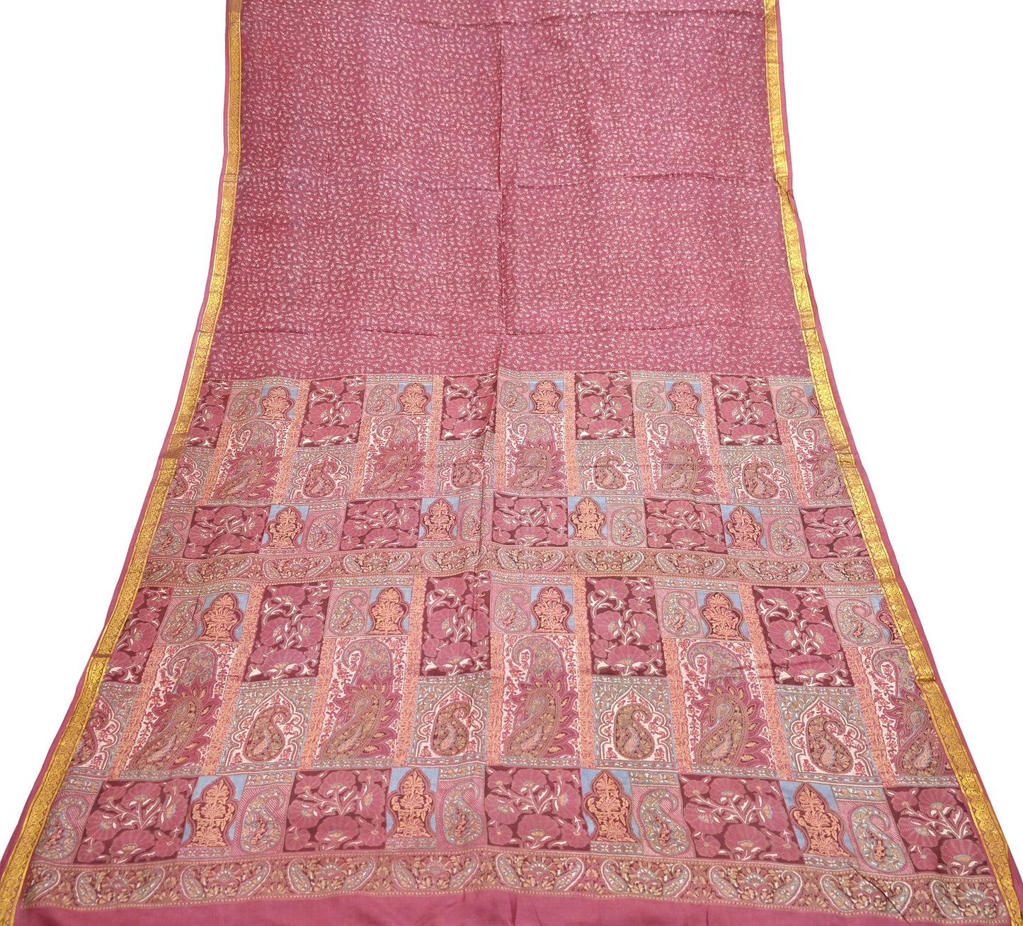 Vintage Pink Pure Silk Saree Indian Printed Silk Fabric 6 Yards Boho Craft Material for Sewing, Quilting, Dressmaking, Upcycling