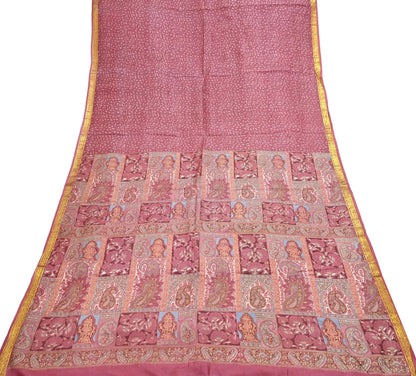 Vintage Pink Pure Silk Saree Indian Printed Silk Fabric 6 Yards Boho Craft Material for Sewing, Quilting, Dressmaking, Upcycling