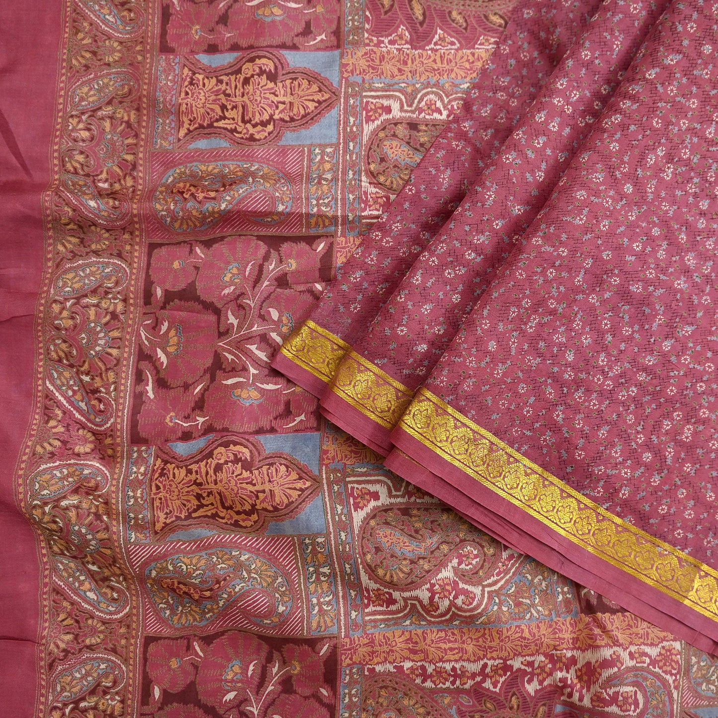 Vintage Pink Pure Silk Saree Indian Printed Silk Fabric 6 Yards Boho Craft Material for Sewing, Quilting, Dressmaking, Upcycling