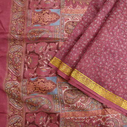 Vintage Pink Pure Silk Saree Indian Printed Silk Fabric 6 Yards Boho Craft Material for Sewing, Quilting, Dressmaking, Upcycling