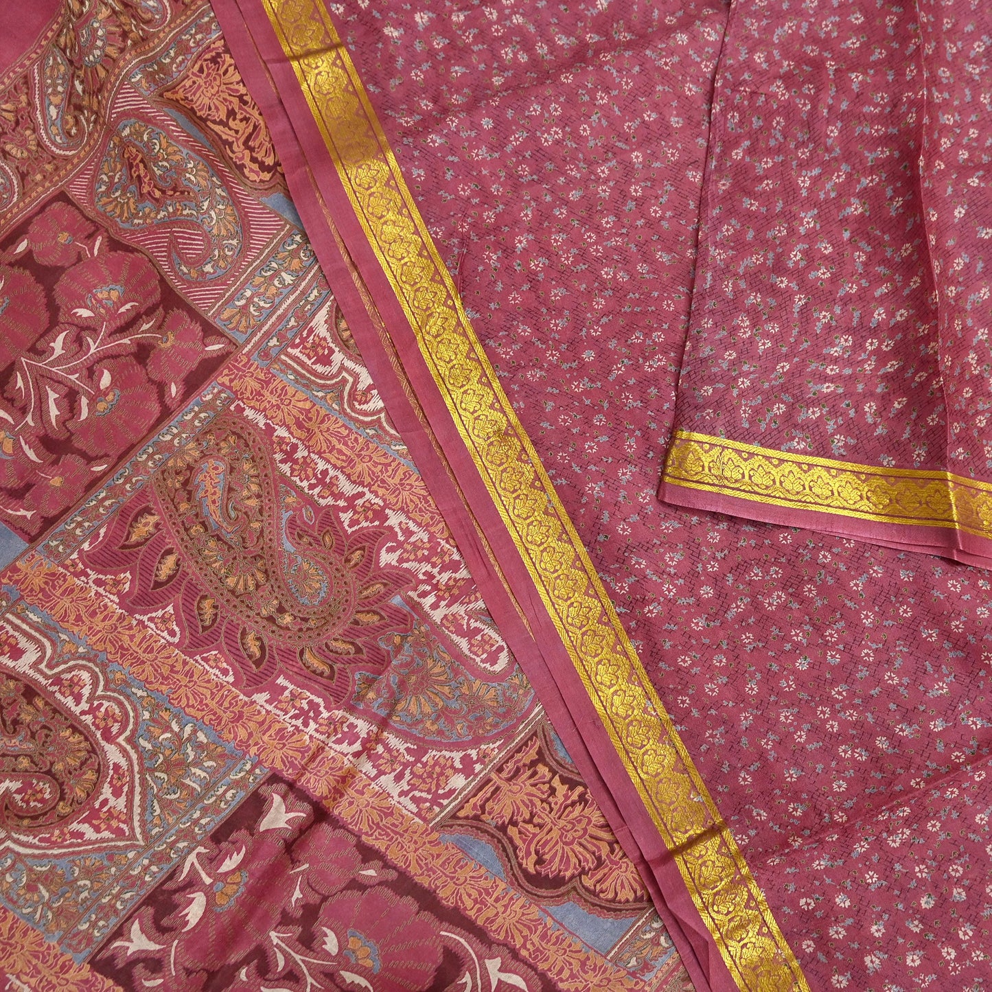 Vintage Pink Pure Silk Saree Indian Printed Silk Fabric 6 Yards Boho Craft Material for Sewing, Quilting, Dressmaking, Upcycling