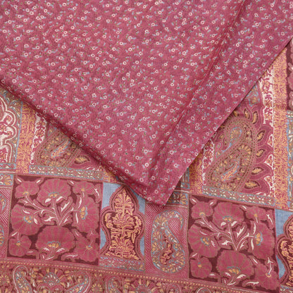 Vintage Pink Pure Silk Saree Indian Printed Silk Fabric 6 Yards Boho Craft Material for Sewing, Quilting, Dressmaking, Upcycling
