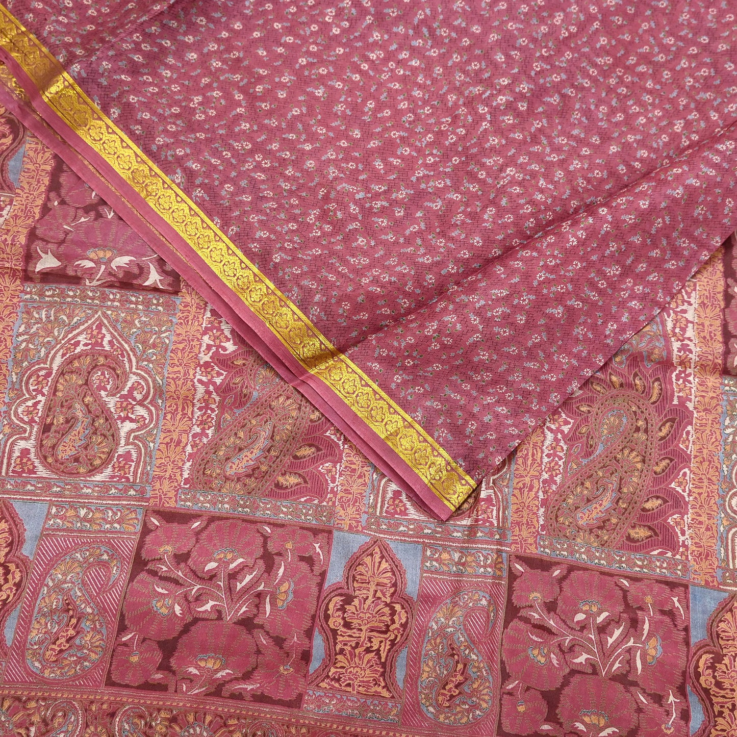 Vintage Pink Pure Silk Saree Indian Printed Silk Fabric 6 Yards Boho Craft Material for Sewing, Quilting, Dressmaking, Upcycling