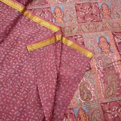 Vintage Pink Pure Silk Saree Indian Printed Silk Fabric 6 Yards Boho Craft Material for Sewing, Quilting, Dressmaking, Upcycling