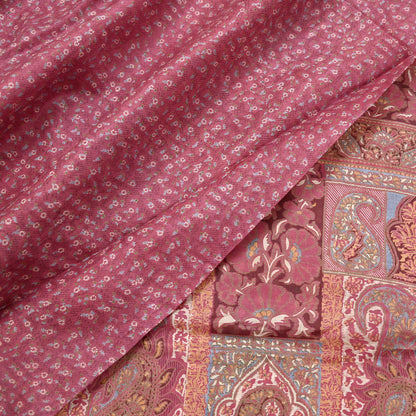 Vintage Pink Pure Silk Saree Indian Printed Silk Fabric 6 Yards Boho Craft Material for Sewing, Quilting, Dressmaking, Upcycling