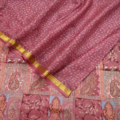 Vintage Pink Pure Silk Saree Indian Printed Silk Fabric 6 Yards Boho Craft Material for Sewing, Quilting, Dressmaking, Upcycling