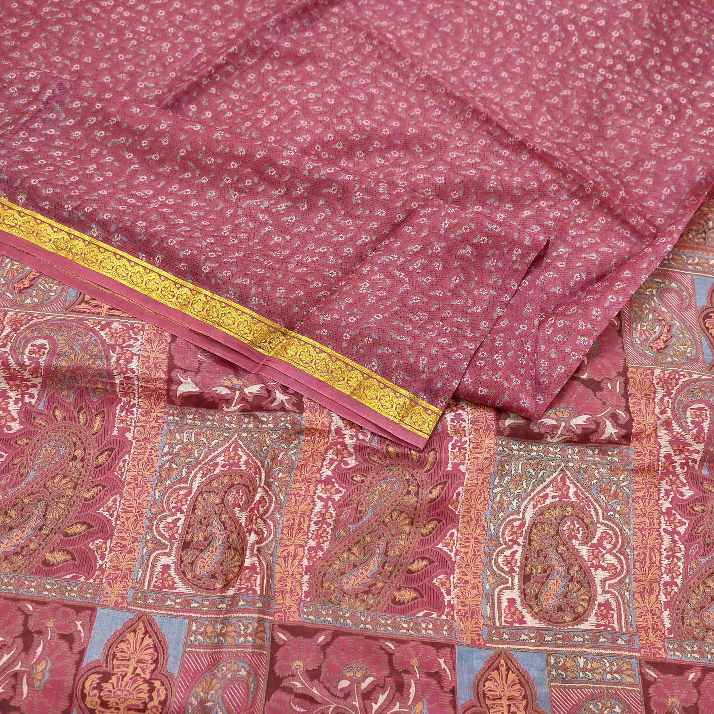 Vintage Pink Pure Silk Saree Indian Printed Silk Fabric 6 Yards Boho Craft Material for Sewing, Quilting, Dressmaking, Upcycling
