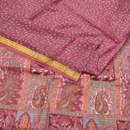Vintage Pink Pure Silk Saree Indian Printed Silk Fabric 6 Yards Boho Craft Material for Sewing, Quilting, Dressmaking, Upcycling