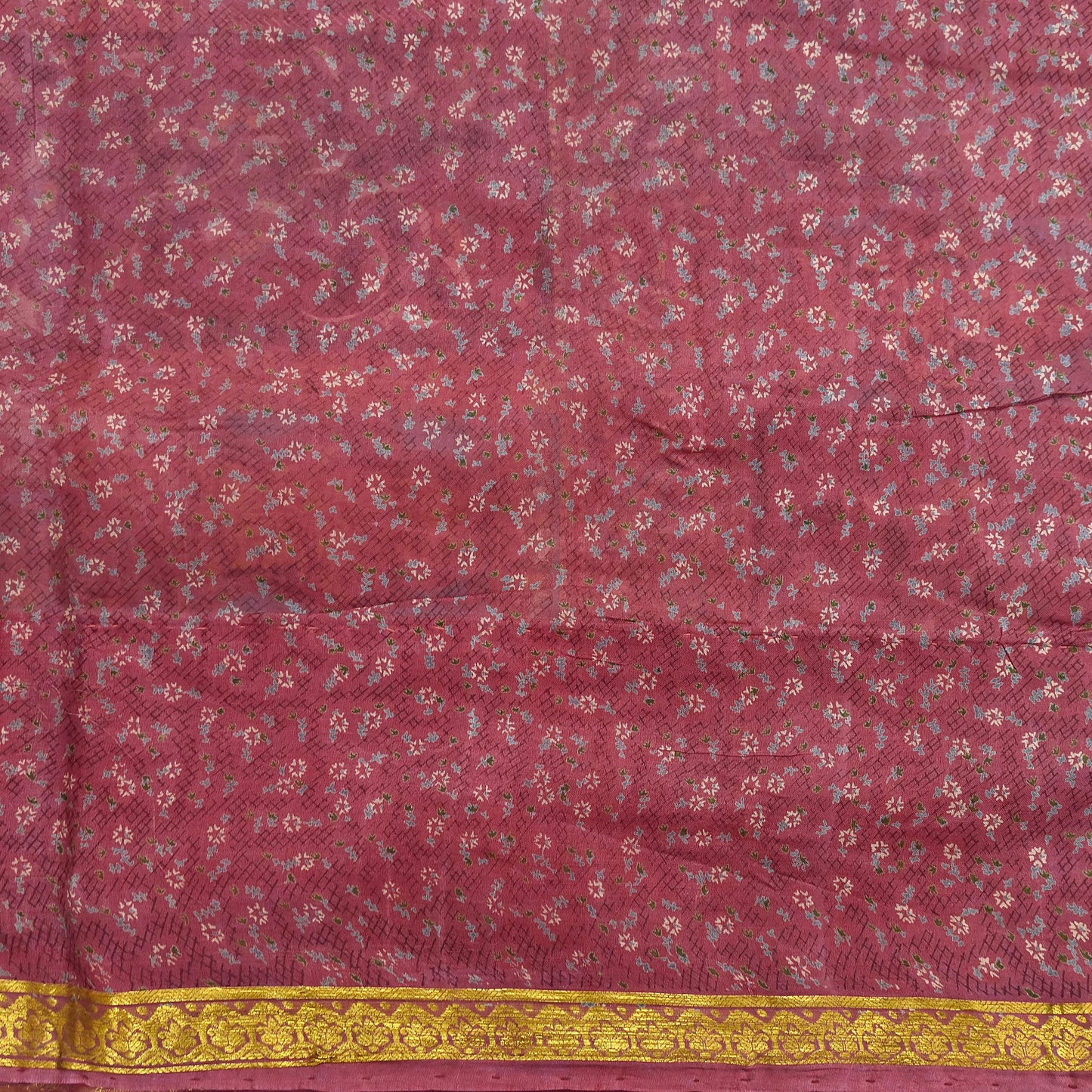 Vintage Pink Pure Silk Saree Indian Printed Silk Fabric 6 Yards Boho Craft Material for Sewing, Quilting, Dressmaking, Upcycling
