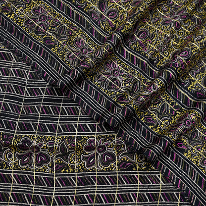Indian Vintage Black Pure Silk Saree Fabric Floral Print Craft Silk Upcycled Sewing Material Quilting, Dressmaking, Boho Textile 5 Yards