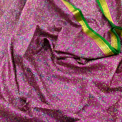 Indian Vintage Pure Silk Saree Fabric Pink & Green Floral Print Craft Silk 5 Yards for Sewing, Quilting, Dressmaking,Upcycled Boho Textile