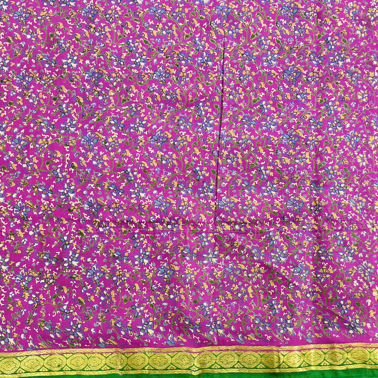 Indian Vintage Pure Silk Saree Fabric Pink & Green Floral Print Craft Silk 5 Yards for Sewing, Quilting, Dressmaking,Upcycled Boho Textile