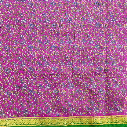 Indian Vintage Pure Silk Saree Fabric Pink & Green Floral Print Craft Silk 5 Yards for Sewing, Quilting, Dressmaking,Upcycled Boho Textile