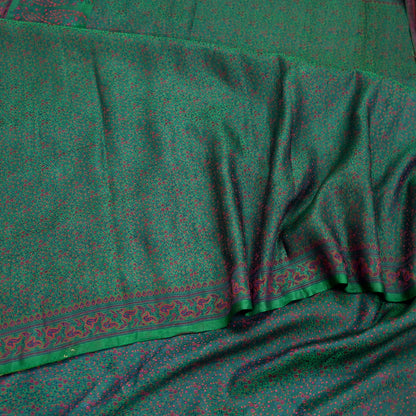 Vintage Green Banarasi Silk Saree Pure Satin Silk Handwoven Tanchoi Fabric with Paisley Weave 5 Yard Dressmaking Craft Material